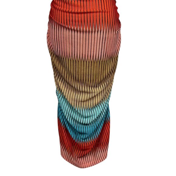 Guess Women’s Bodycon Midi Dress Size 14 Multicolor Pleated Ruched V-Neck - Picture 3 of 12